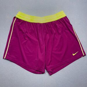 NIKE Athletic Running Shorts Women Size Large Dri-Fit Pink Neon Yellow Trim